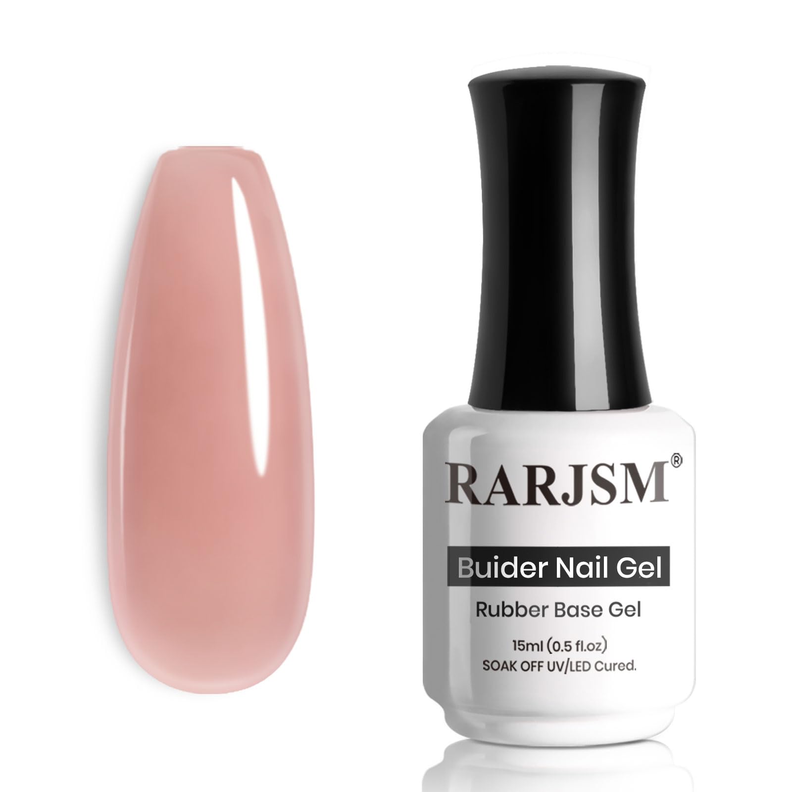 RARJSM rubber base coat nude pink bottle for easy extension and flexible nails.
