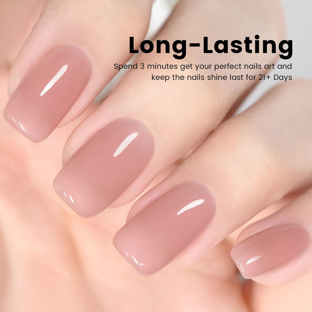 RARJSM rubber base coat nude pink extension demonstration on nails.