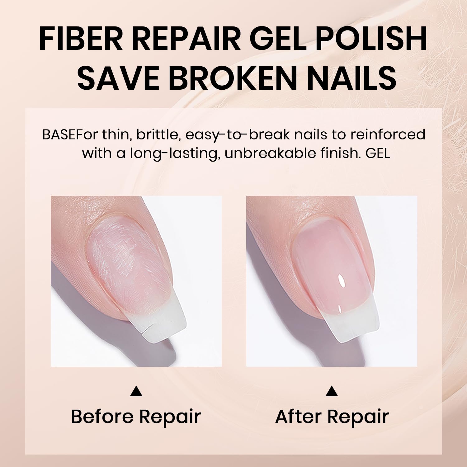 RARJSM transparent base gel with invisible fibers improves adhesion for longer lasting color.