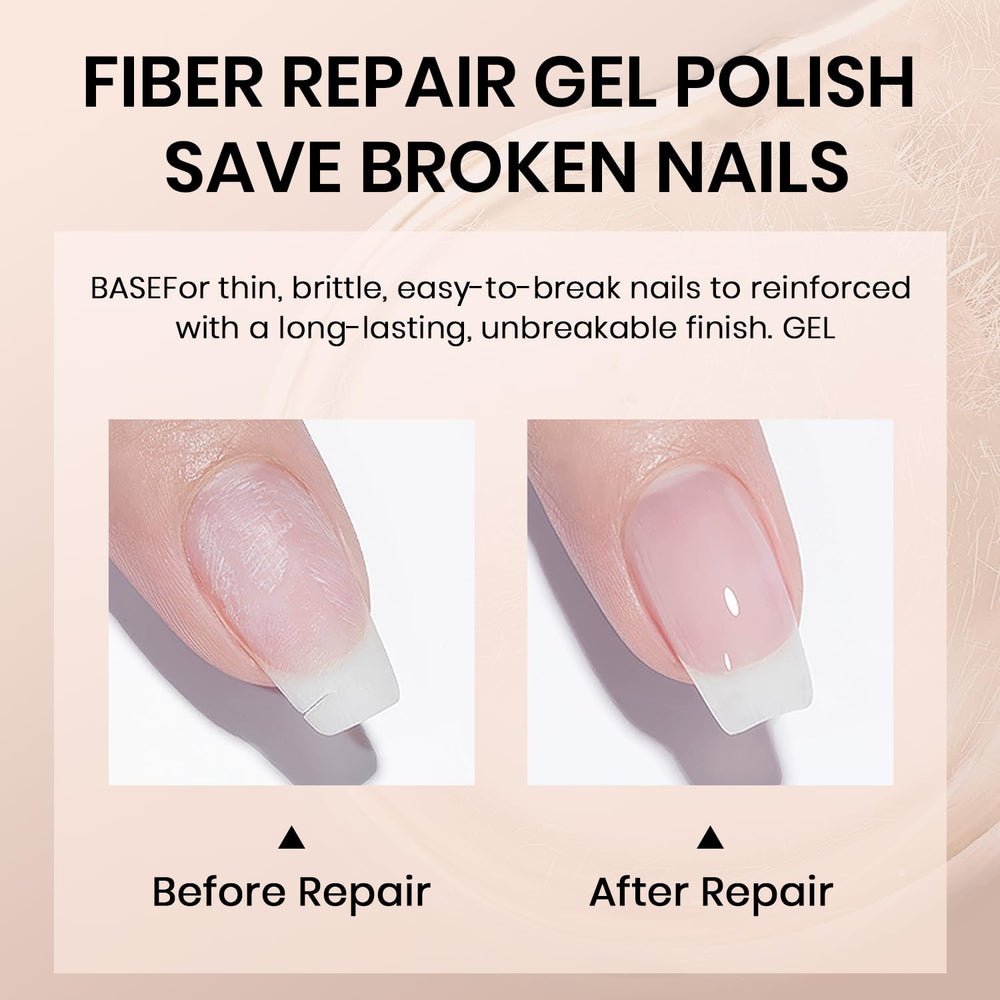 RARJSM transparent base gel with invisible fibers improves adhesion for longer lasting color.