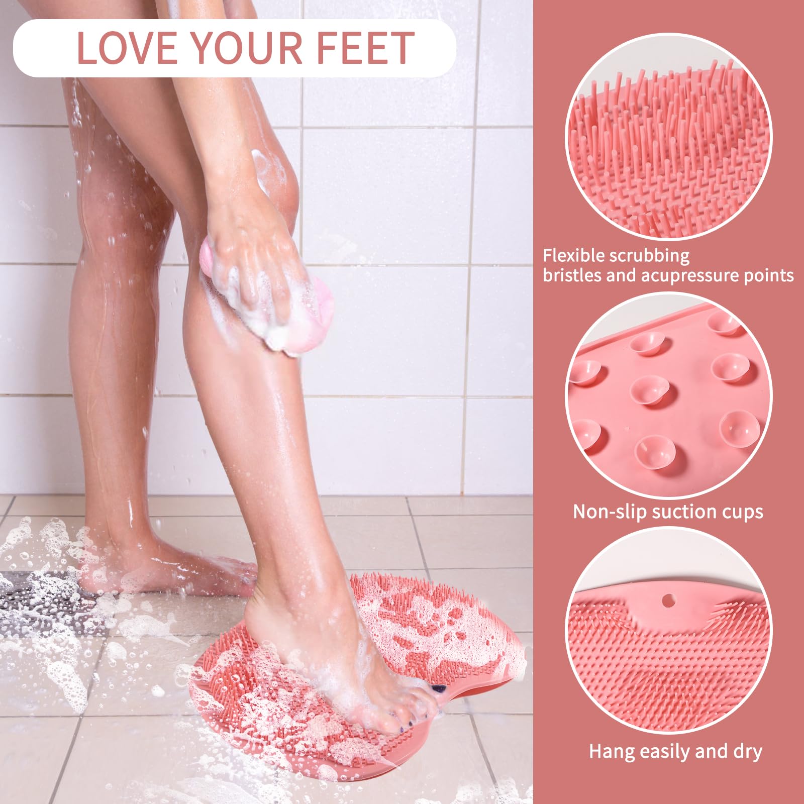 RARKVEN cepillo para pies de ducha, silicona suave y eficaz para limpiar sin esfuerzo.
