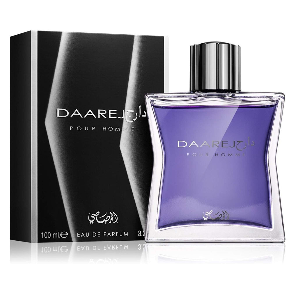 RASASI Dareej bottle viewed from the front, highlighting bold premium design.