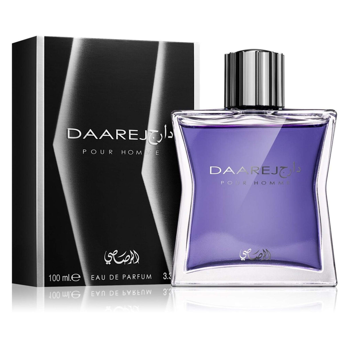 RASASI Dareej bottle viewed from the front, highlighting bold premium design.