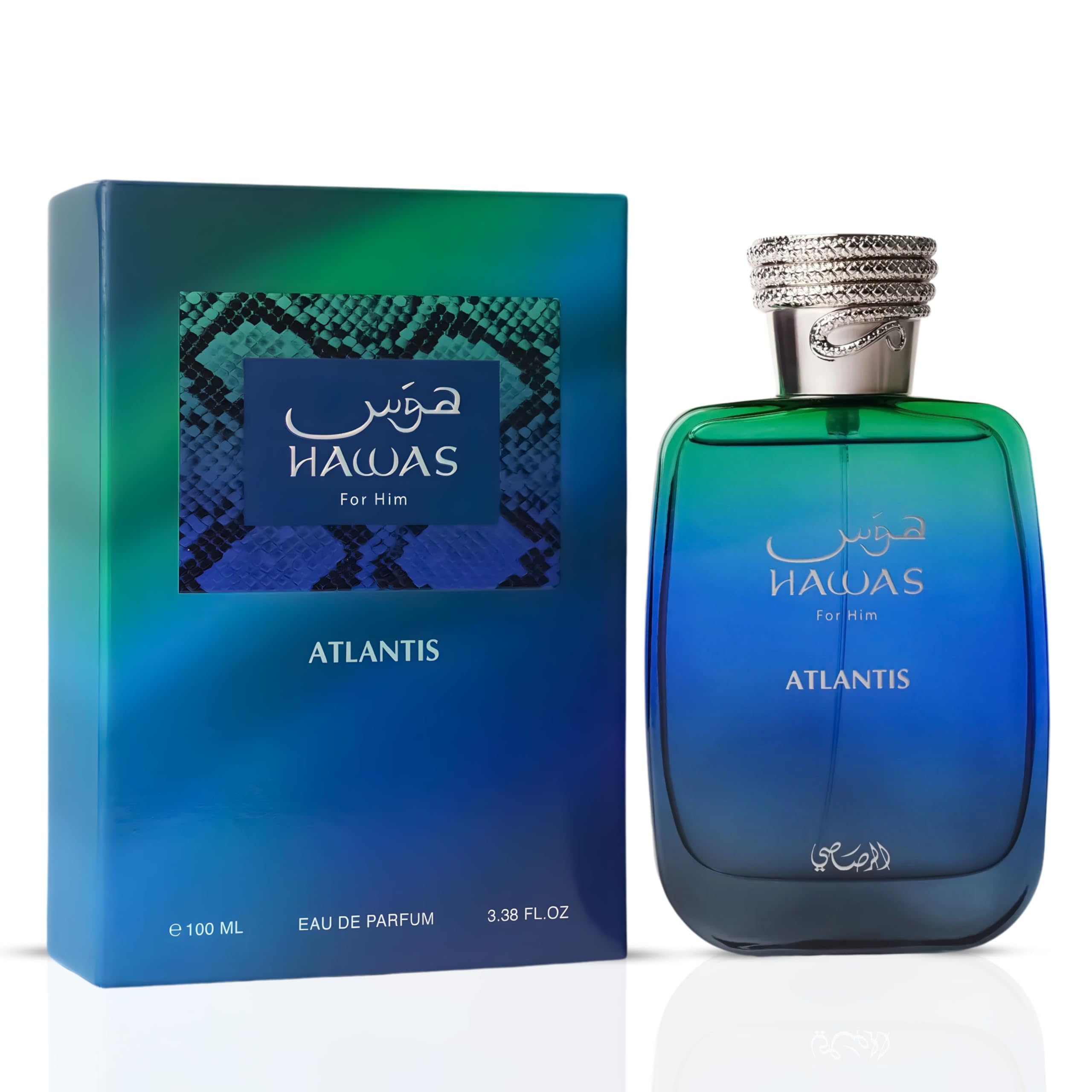 RASASI Hawas Atlantis bottle front view, fresh citrus-led aroma for daily wear