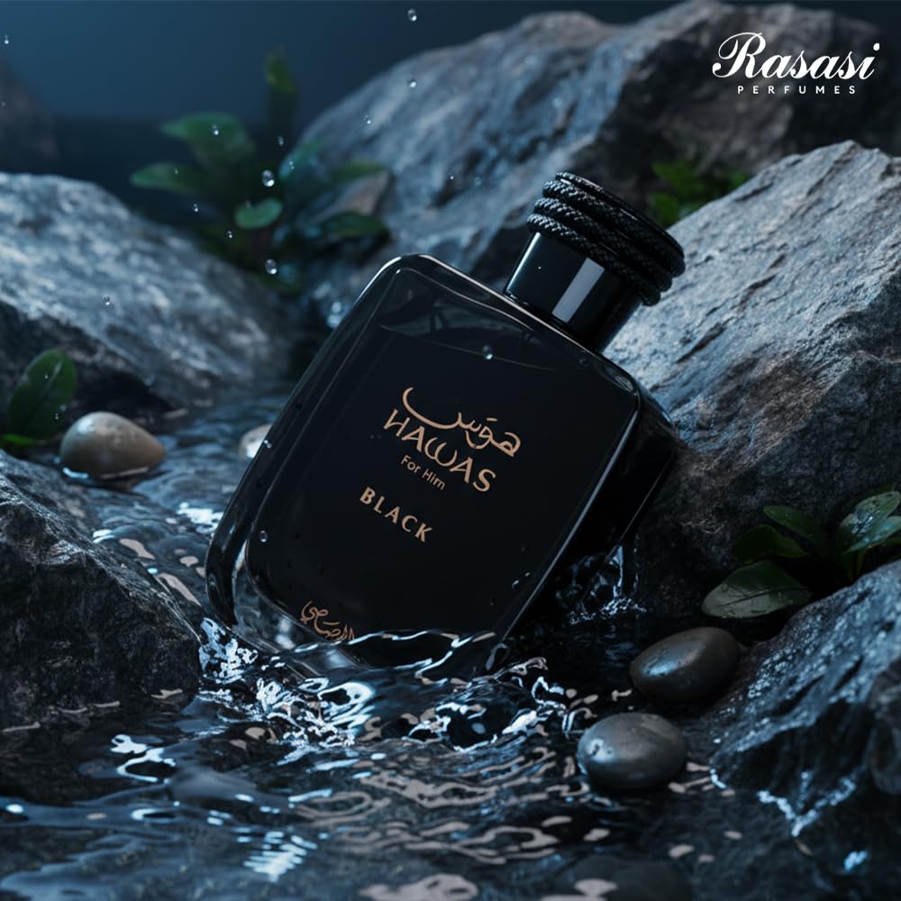 RASASI Hawas Black boxed packaging, ready for gifting or personal collection.
