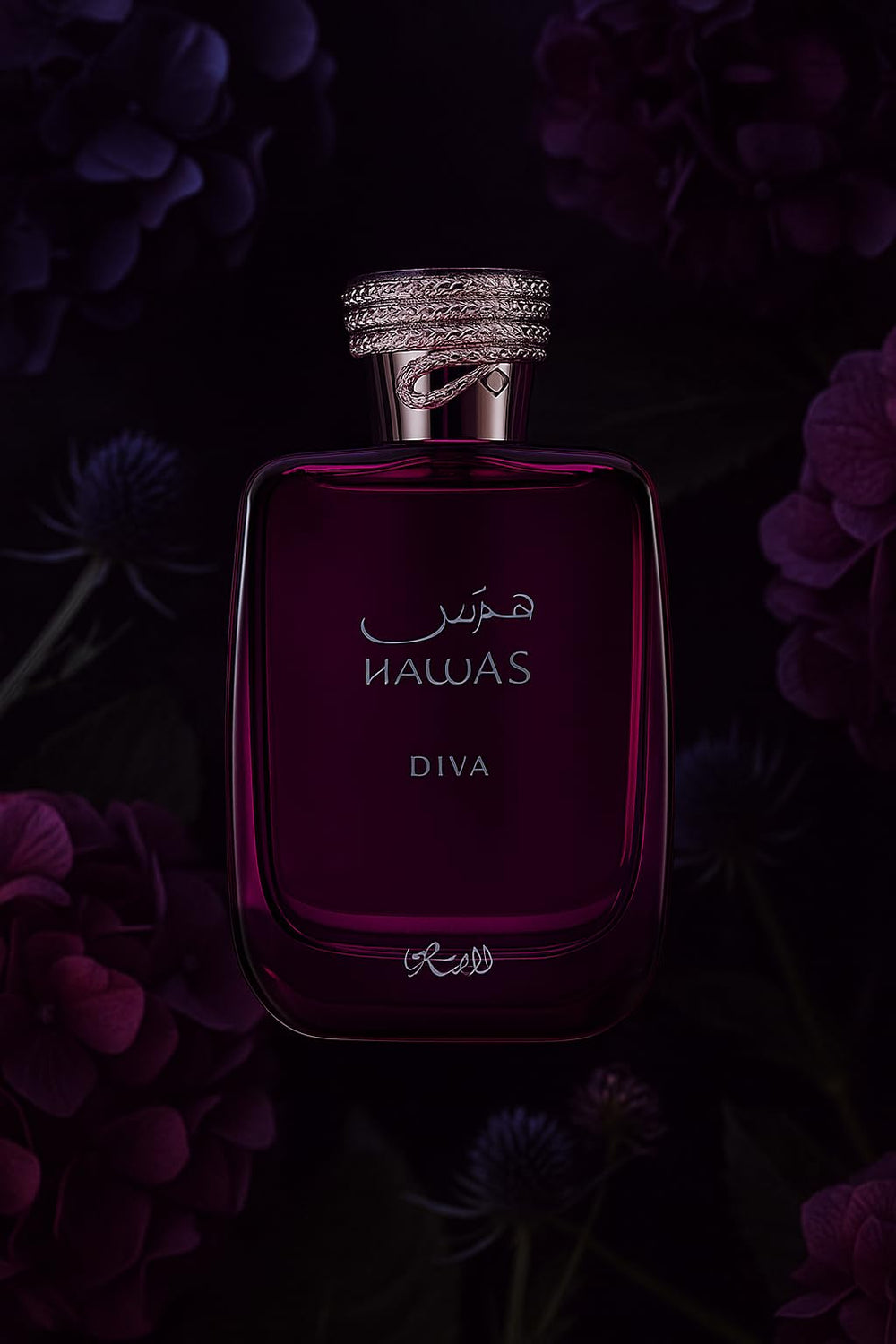 RASASI Hawas Diva base notes emphasize vanilla and musk for lasting warmth.