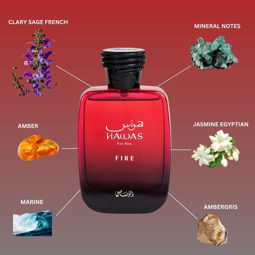 RASASI Hawas Fire packaging box reflects modern elegance and gift-worthiness.