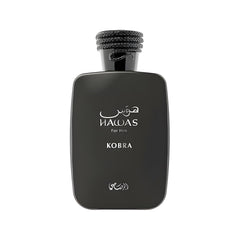 Rasasi Hawas Kobra bottle front view highlighting premium design and bold presence