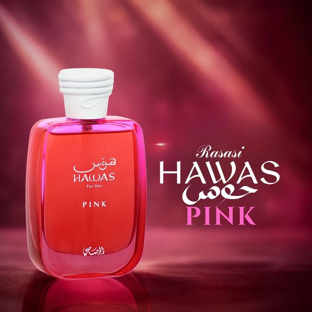 RASASI Hawas Pink for Her spray nozzle visible, easy application