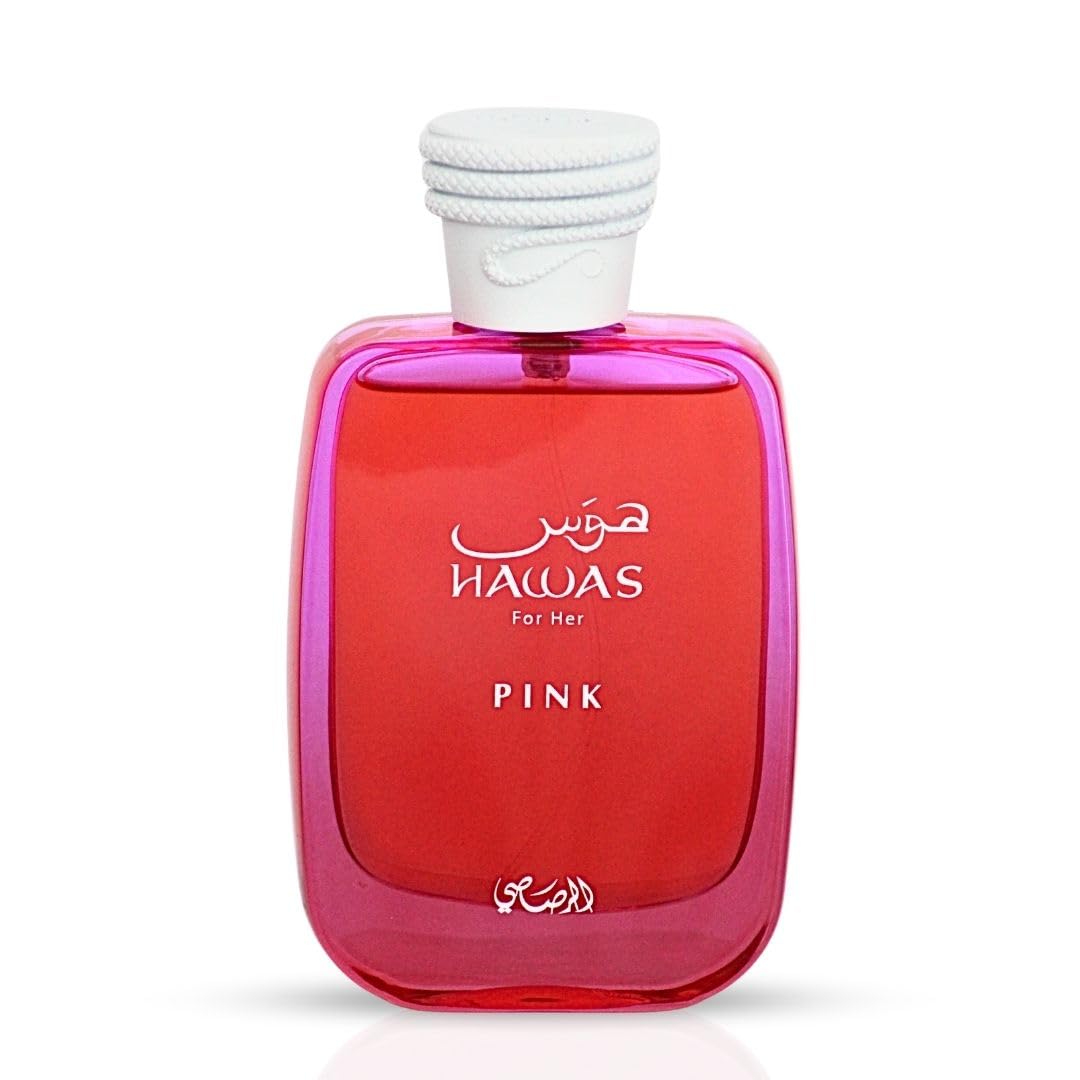 RASASI Hawas Pink for Her spray bottle catching light for romantic evenings