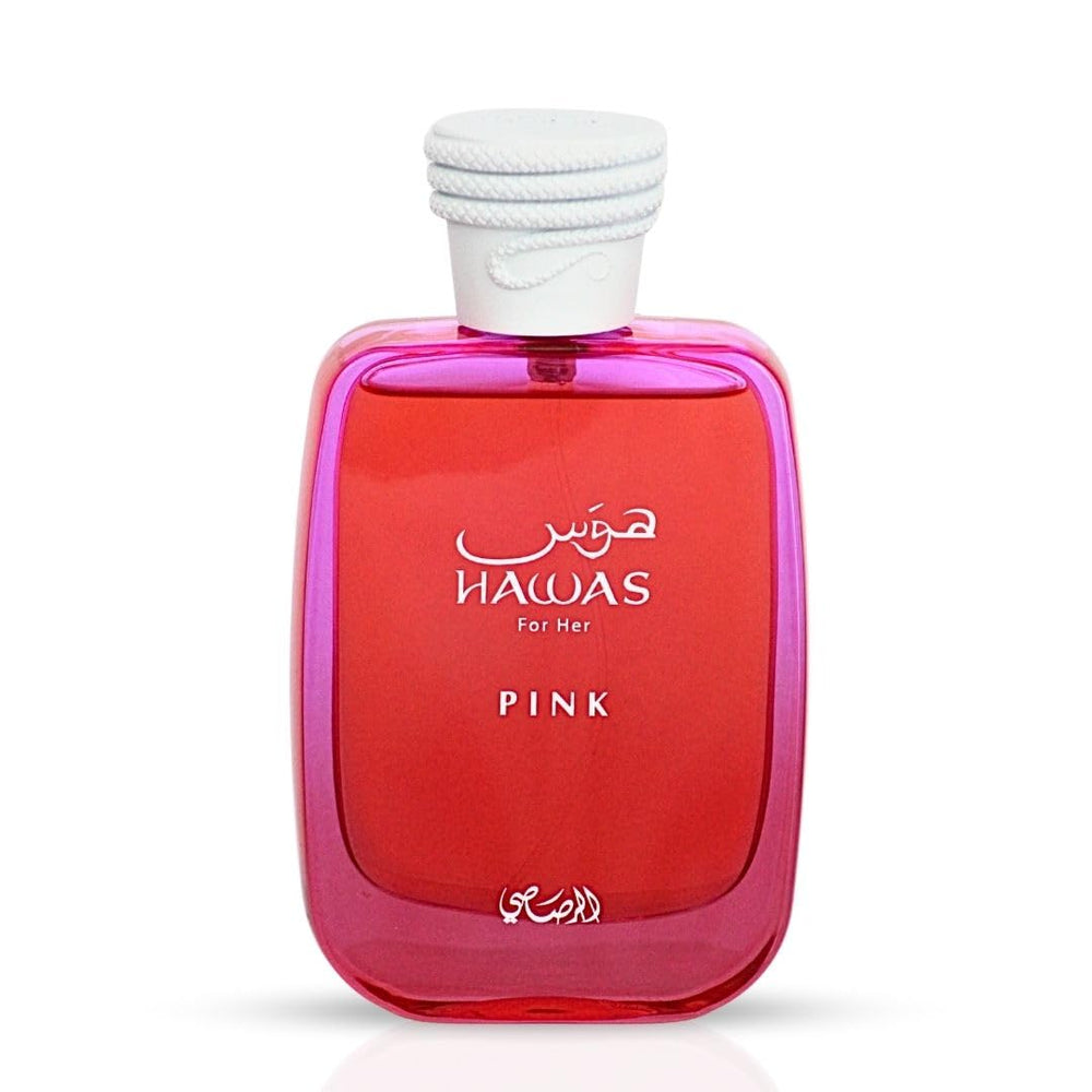 RASASI Hawas Pink for Her spray bottle catching light for romantic evenings