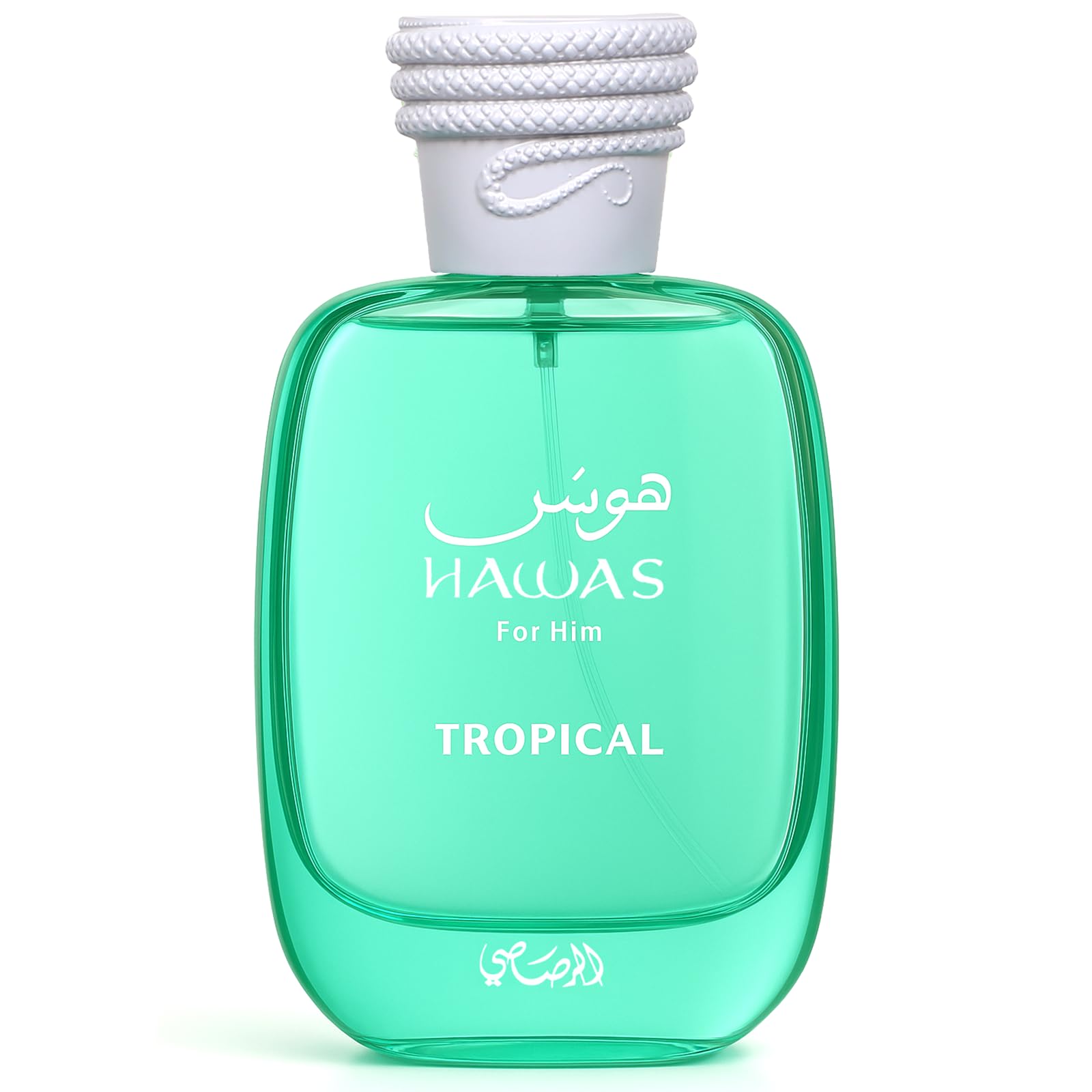 Rasasi Hawas Tropical bottle front view, ideal for daytime wear and tropical freshness.