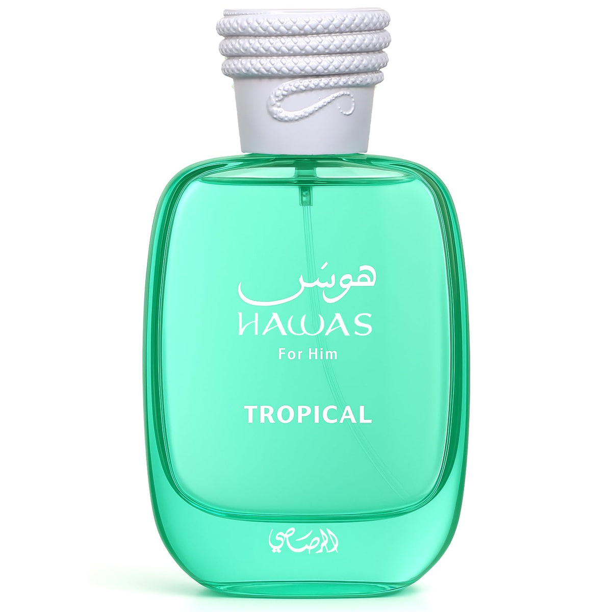 Rasasi Hawas Tropical bottle front view, ideal for daytime wear and tropical freshness.