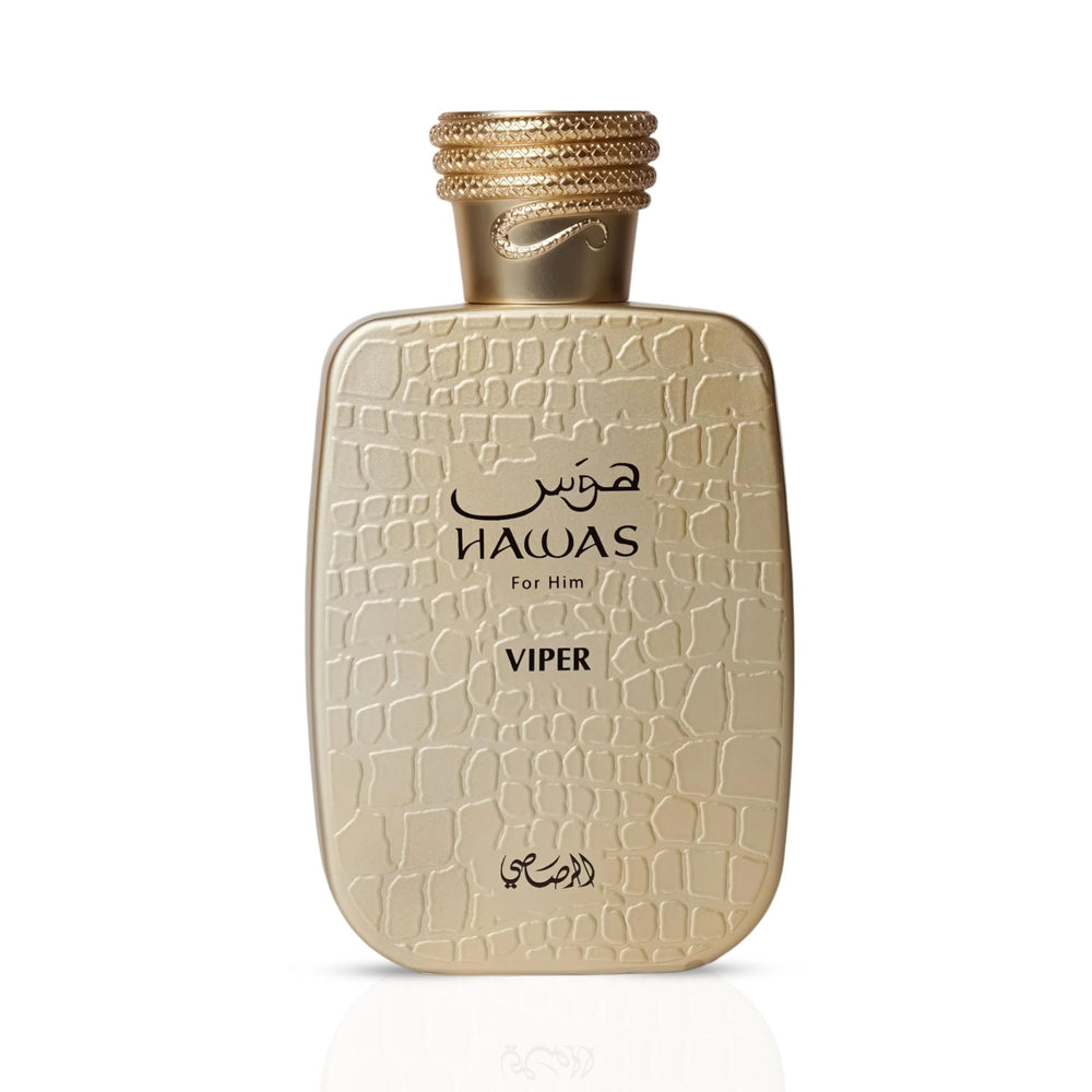 RASASI Hawas Viper top notes with saffron, thyme, and davana.