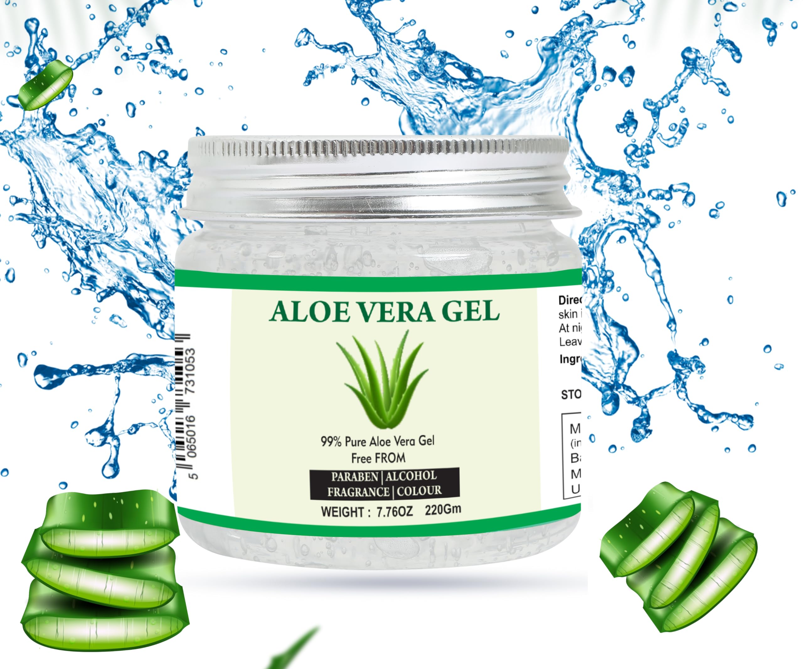 Textura hidratante del gel Aloe Vera de Raslok, sensación fresca y no pegajosa.