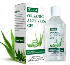 Raslok Aloe Vera Gel para piel hidratada y suave, uso diario.