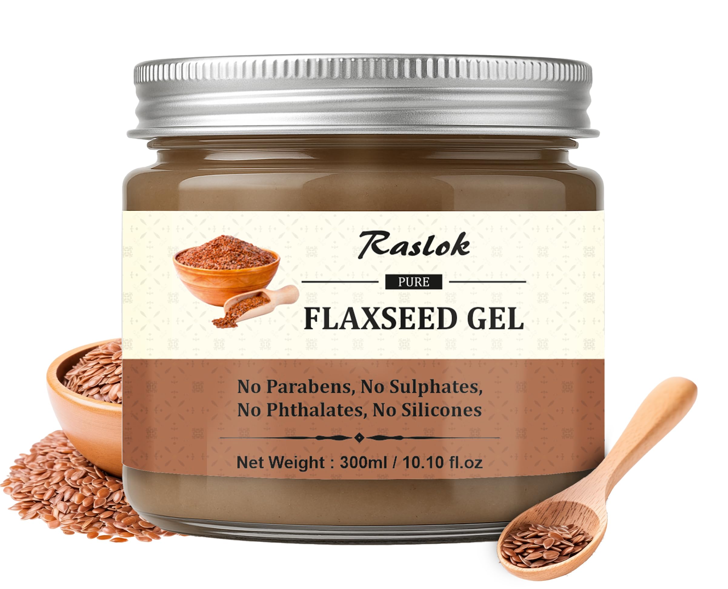 Raslok Gel de Linaza: hidratación suave para cabello y piel, efecto sedoso.