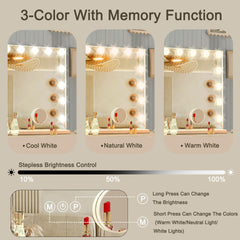 Ratsamee vanity mirror with 3 color light settings for day-to-night looks