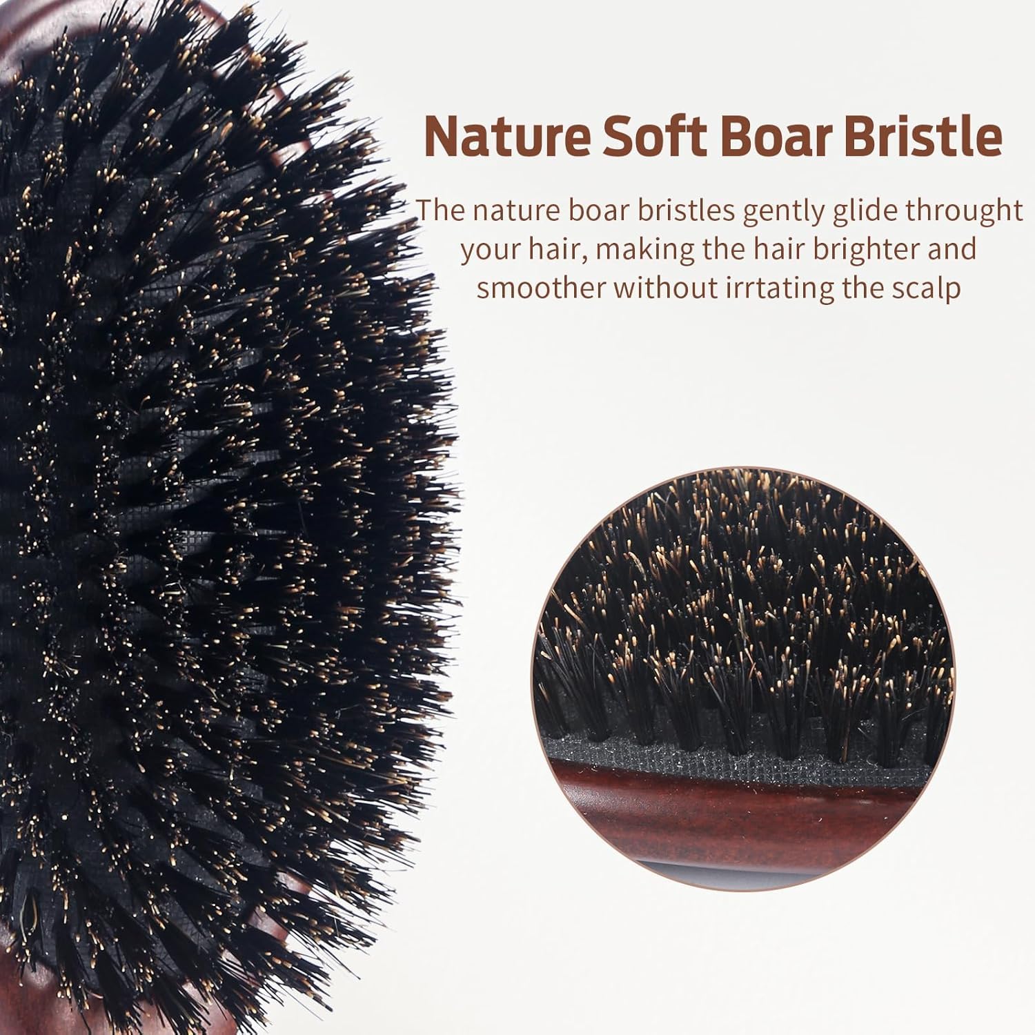 RAVEGO brush in use detangles gently without pulling hair.