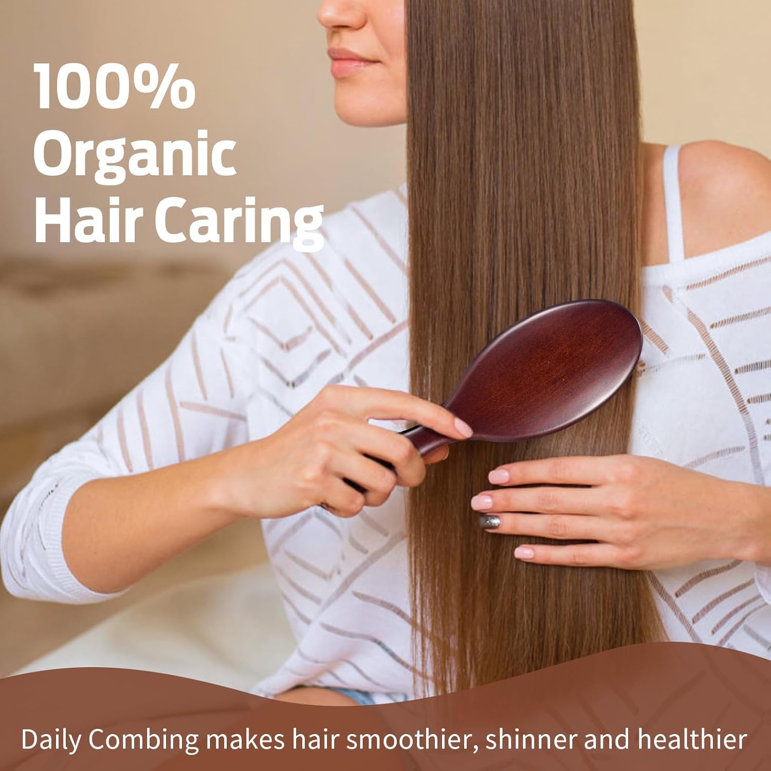 Premium beech wood handle on RAVEGO brush for durable, comfortable grip.