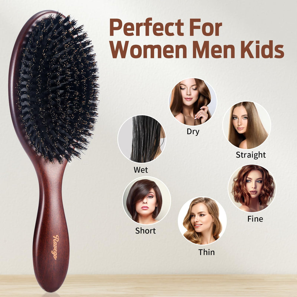RAVEGO hair brush distributes oils to improve texture and smoothness.