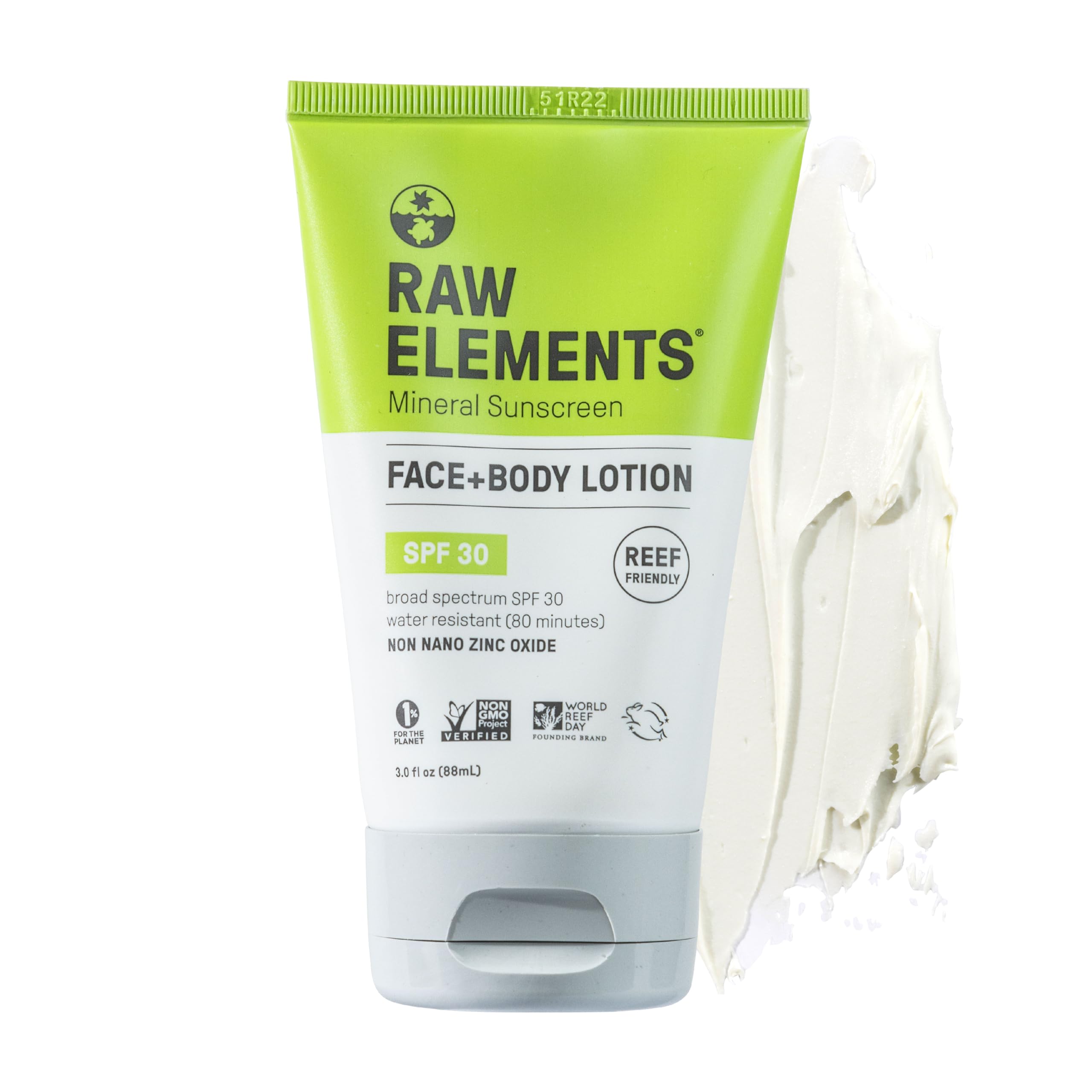 Raw Elements protector solar mineral SPF 30 en tubo para rostro y cuerpo.