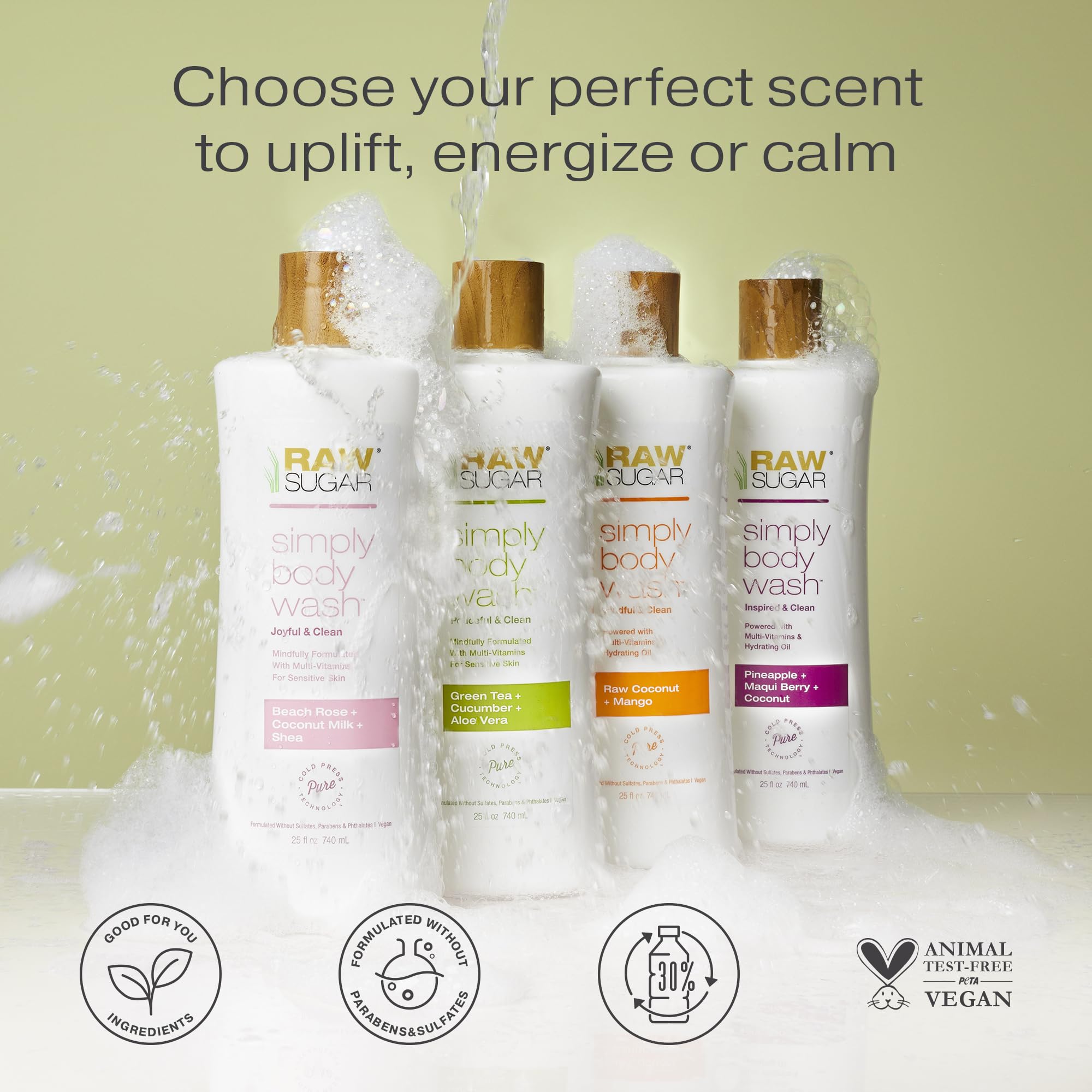 RAW SUGAR Coconut Mango Glow Meadowfoam-Oil Blend nourishes and protects dry skin.