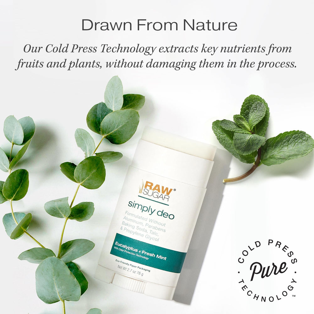 RAW SUGAR Simply Deo: zinc natural ofrece protección suave para la piel en cualquier zona.