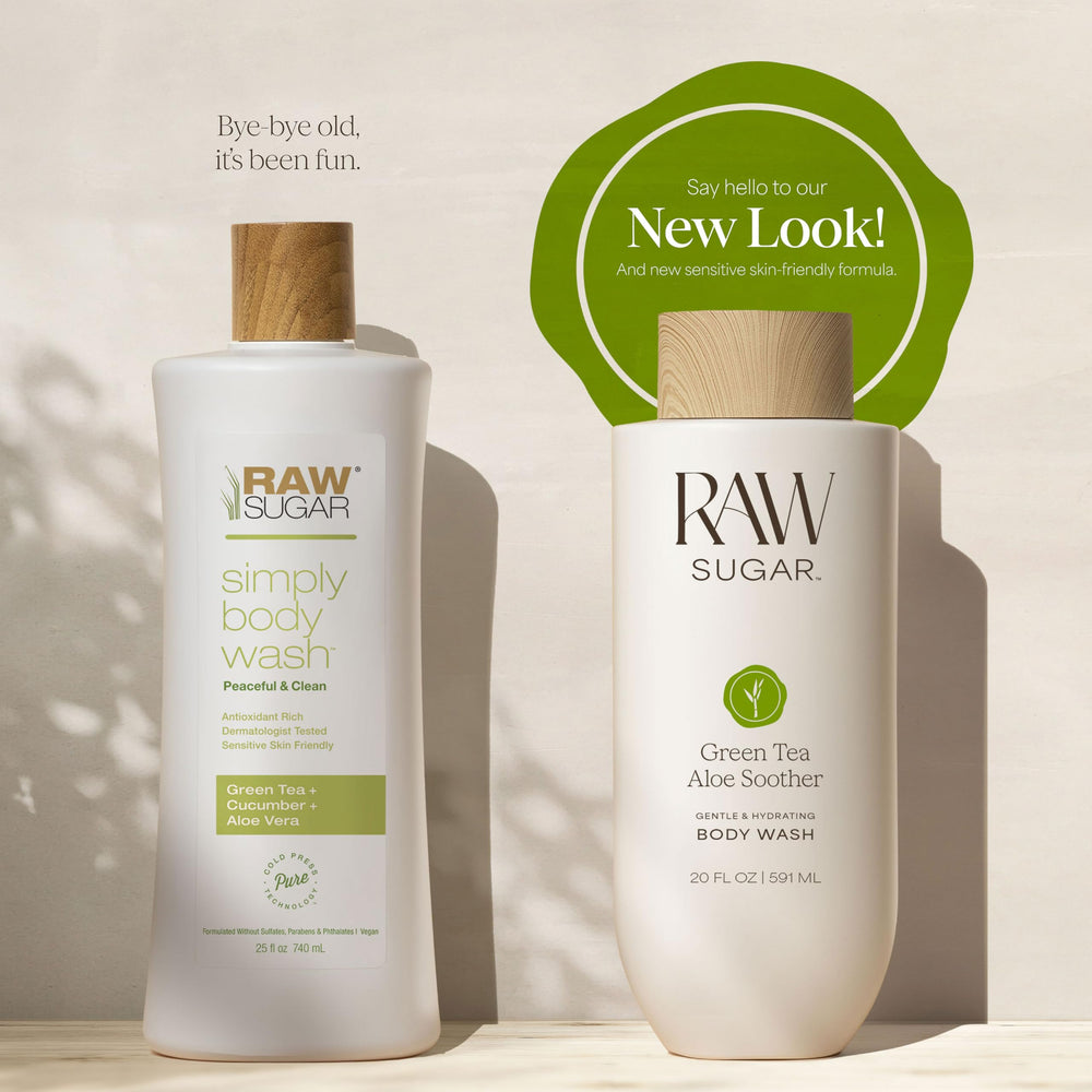 Uso diario en la ducha con RAW SUGAR Green Tea Aloe Soother.