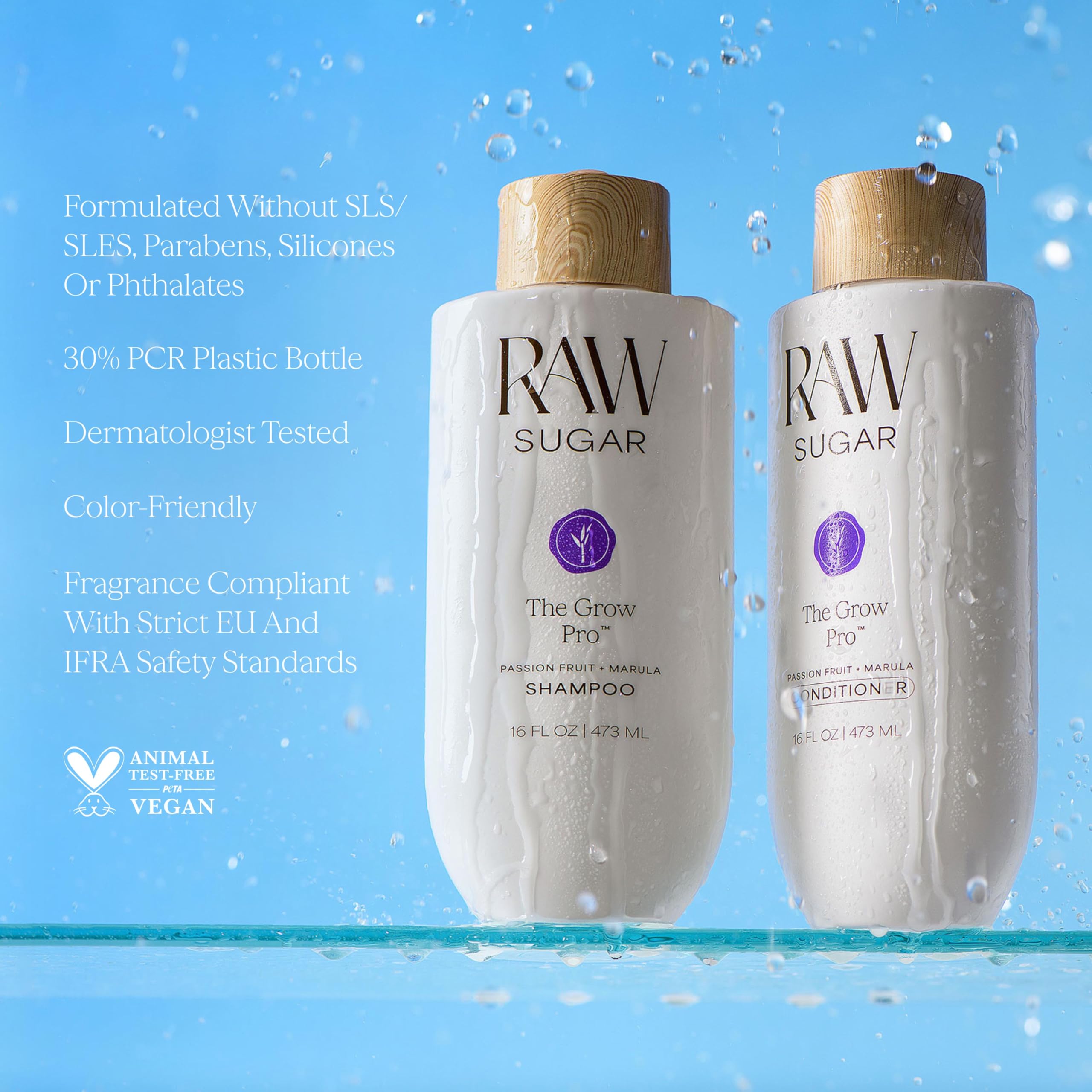 RAW SUGAR Grow Pro passion fruit and marula fragrance closeup.