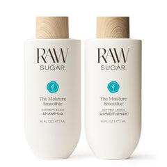 RAW SUGAR The Moisture Smoothie shampoo bottle highlighting coconut oil hydration for dry hair