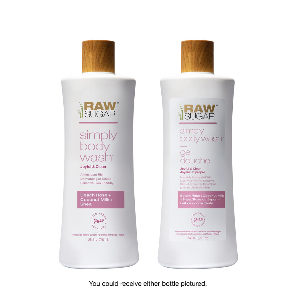 Beach Rose pour of RAW SUGAR Simply Body Wash enabling easy lather and lasting floral scent.