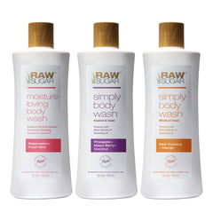 RAW SUGAR Simply Body Wash Coconut Mango bottle for brighter, smoother skin.