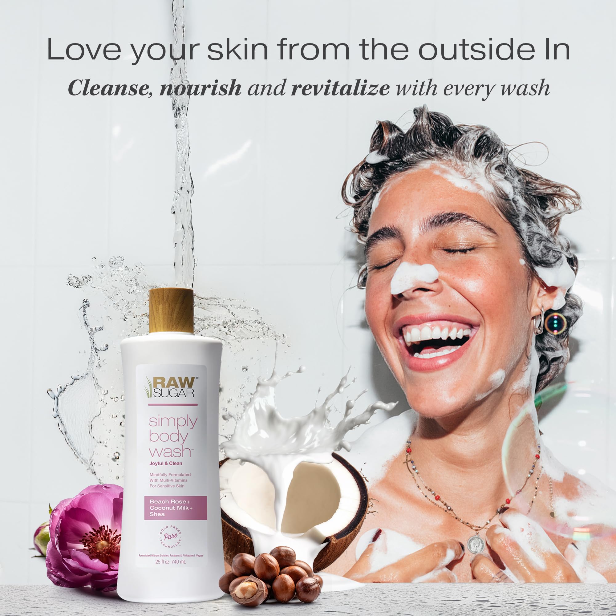 Coconut Milk lather of RAW SUGAR Simply Body Wash highlights hydrating daily cleansing.