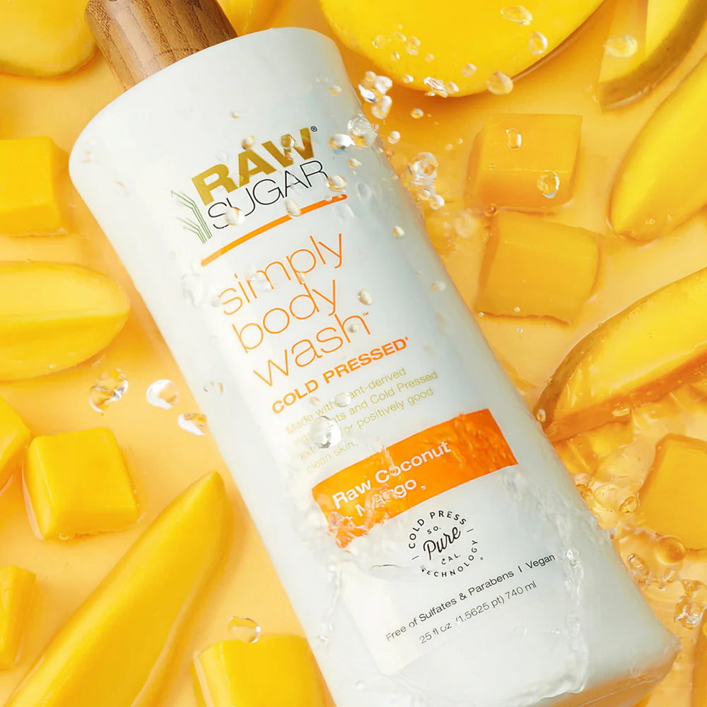 RAW SUGAR Simply Body Wash Pineapple Maqui Coconut bottle with antioxidant cleansing.