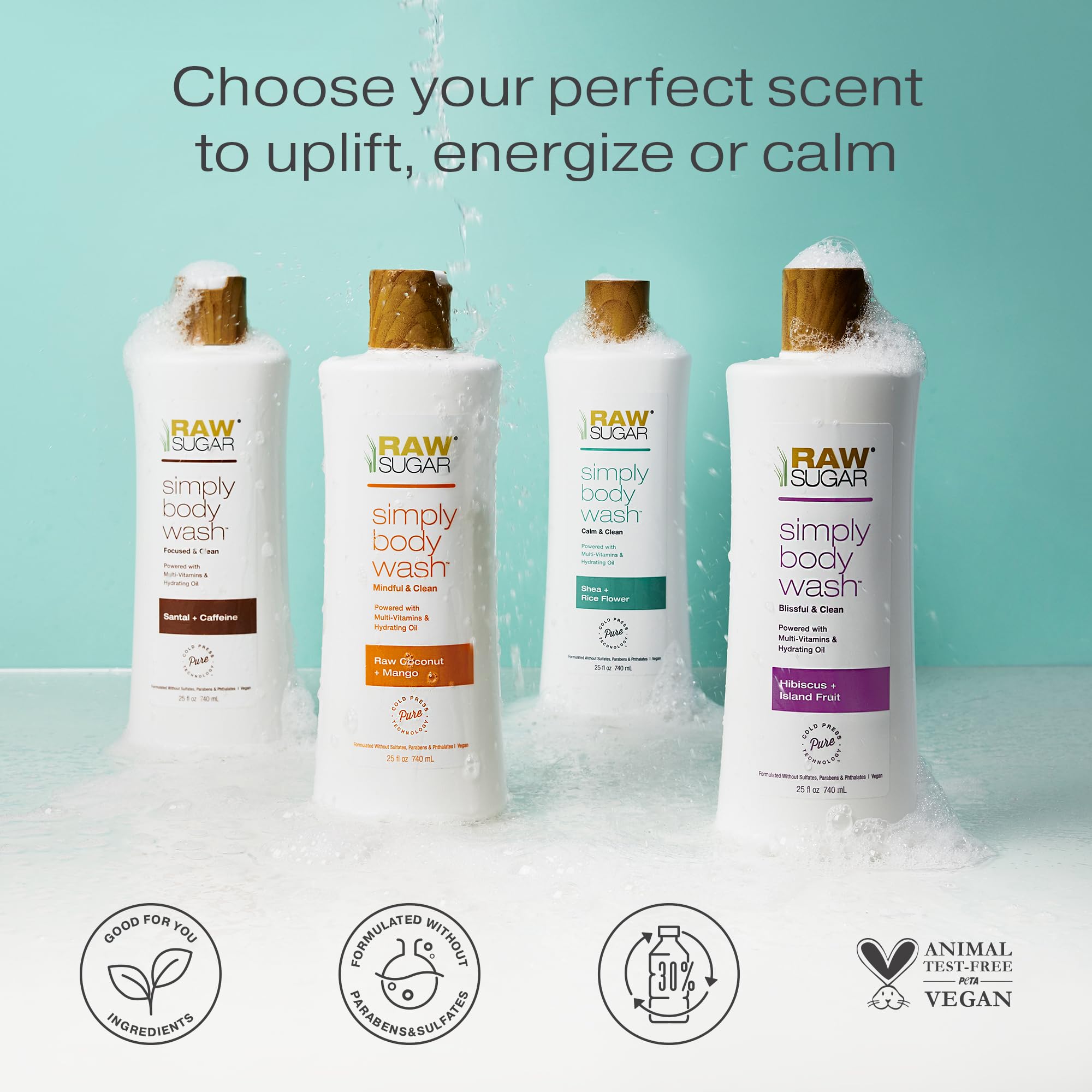 RAW SUGAR sulfate-free paraben-free label — gentle cleansing suitable for sensitive skin