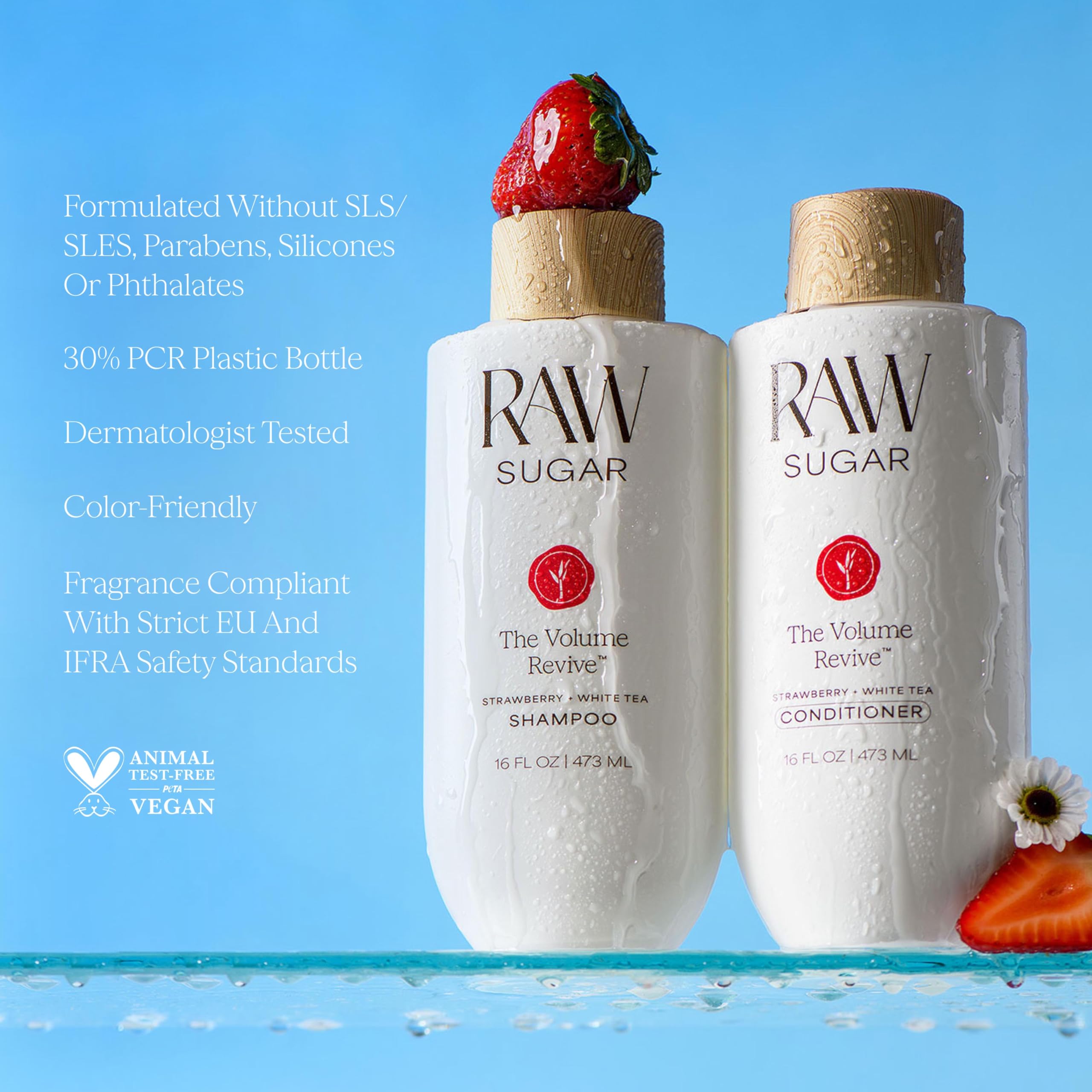 RAW SUGAR Volume Revive fragancia fresa, aroma agradable durante el lavado