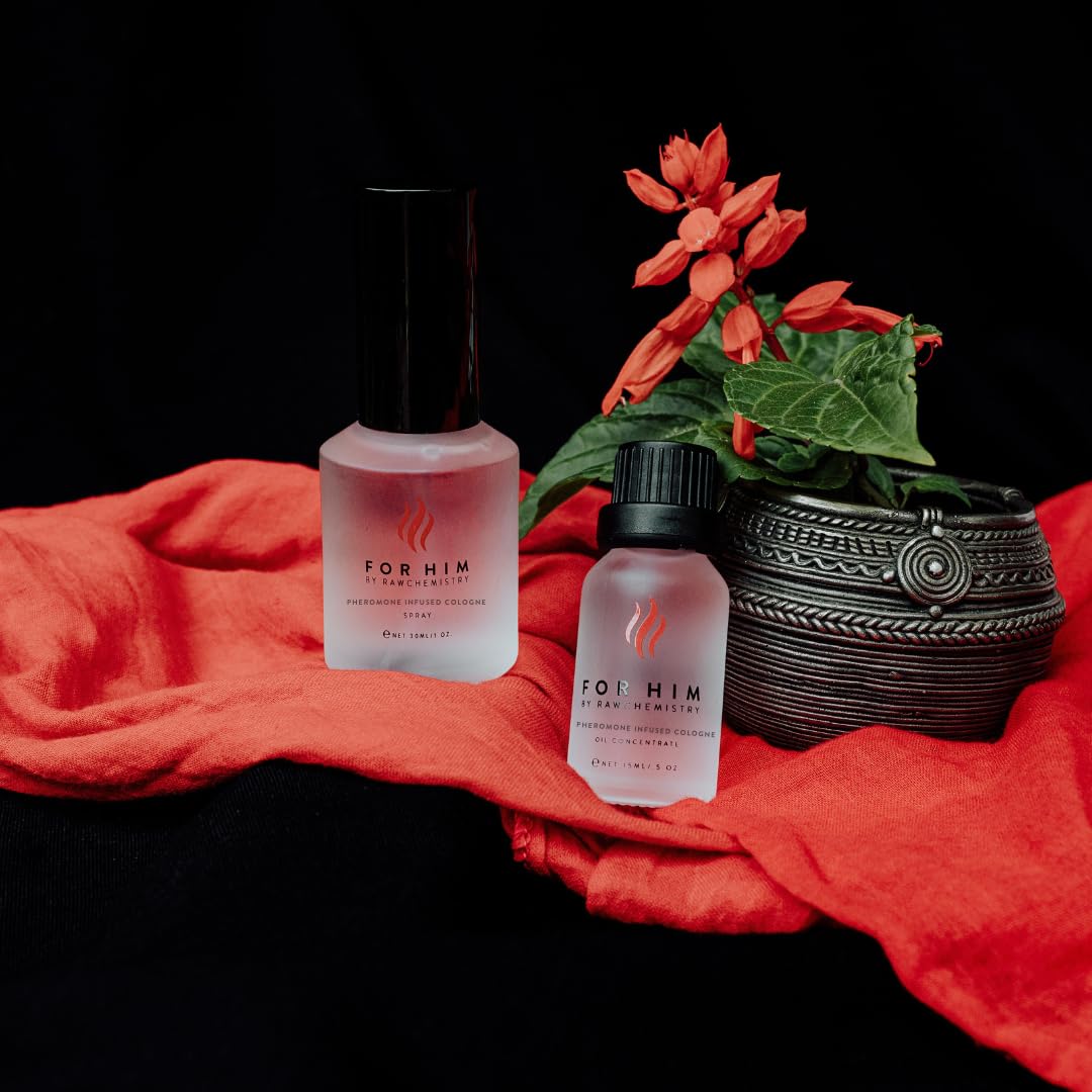RawChemistry For Him Set bottle pour close-up hints at rich scent development