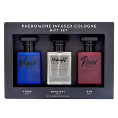 RawChemistry pheromone-infused mens cologne set bottle close-up, premium scent for daily wear