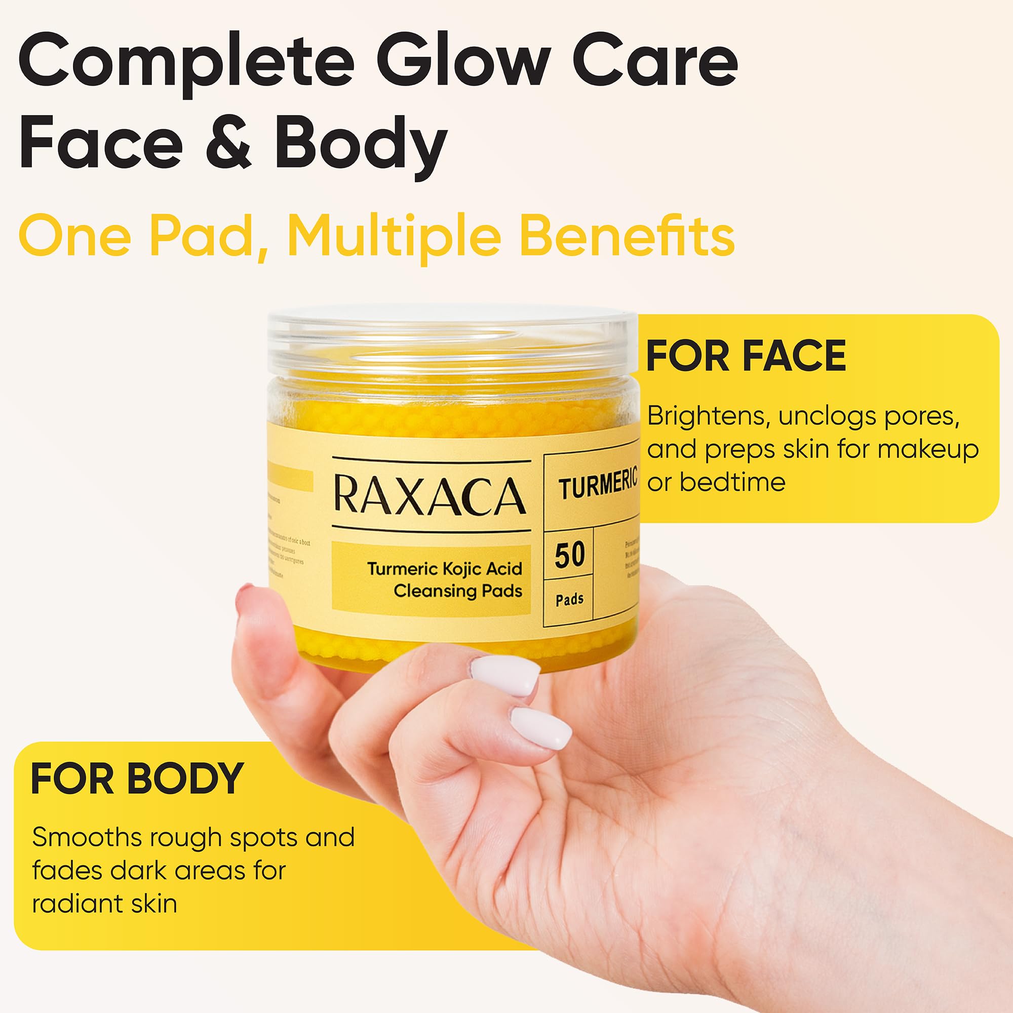 RAXACA Gentle exfoliating cotton pads offering comfortable daily cleanse.