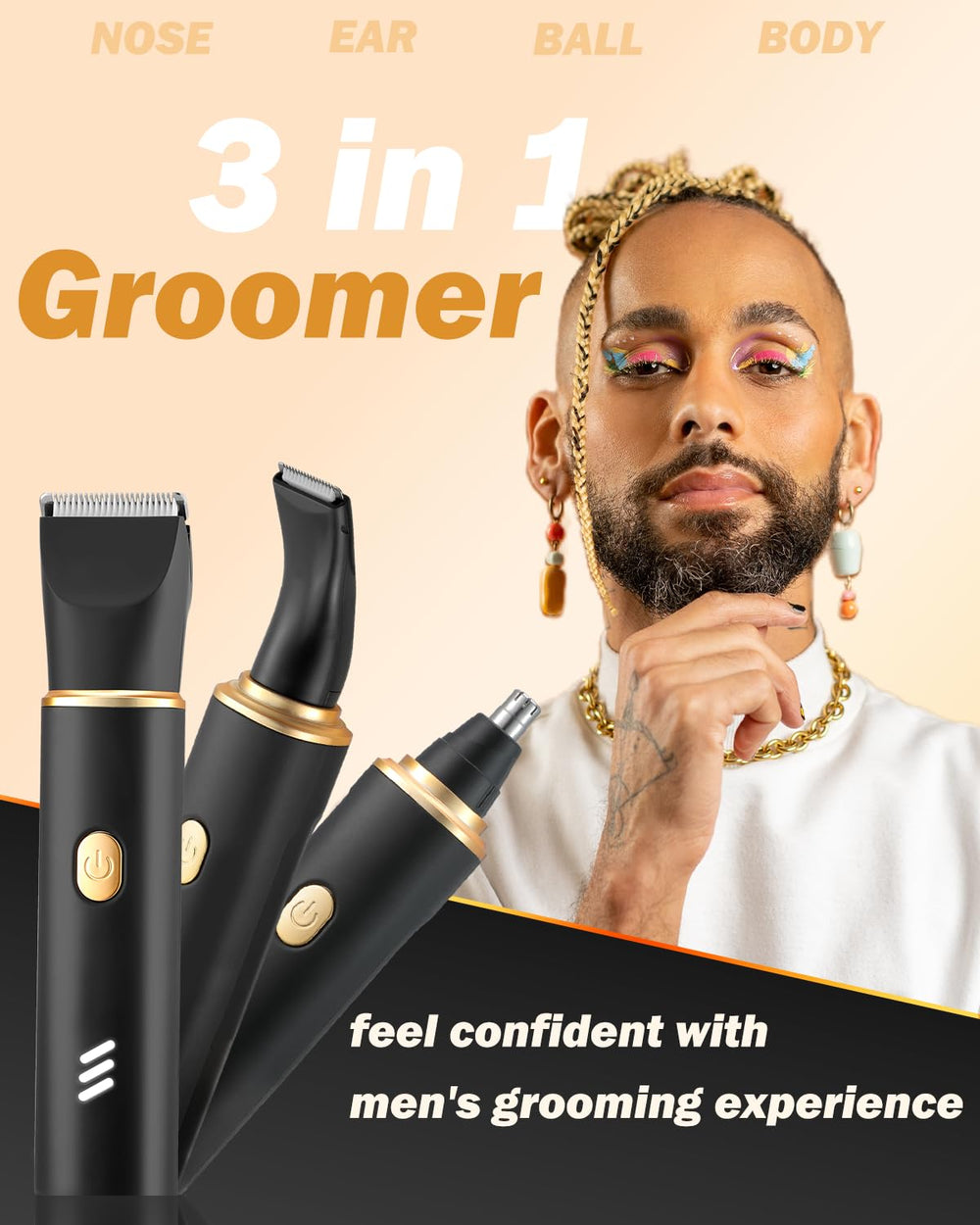 RAXMETRY Trimmer with 3 6 9 12 mm adjustable combs for customizable trimming.