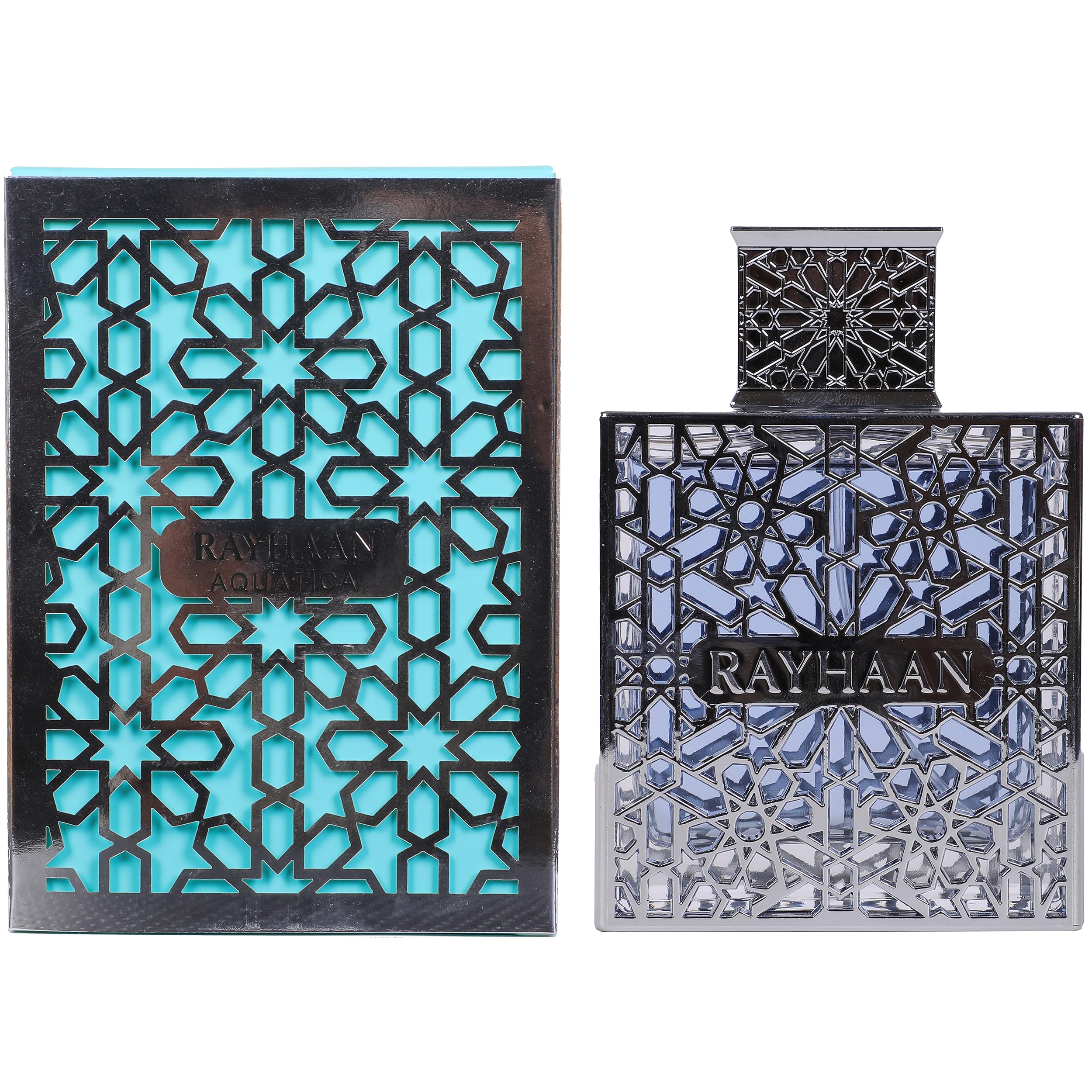 Rayhaan Aquatica top notes bergamot and coconut, refreshing daytime start.