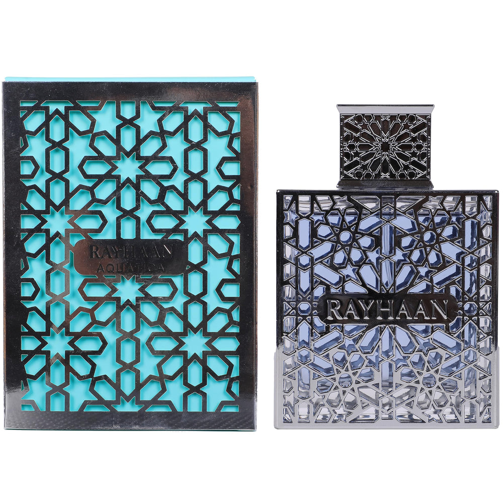 Rayhaan Aquatica top notes bergamot and coconut, refreshing daytime start.