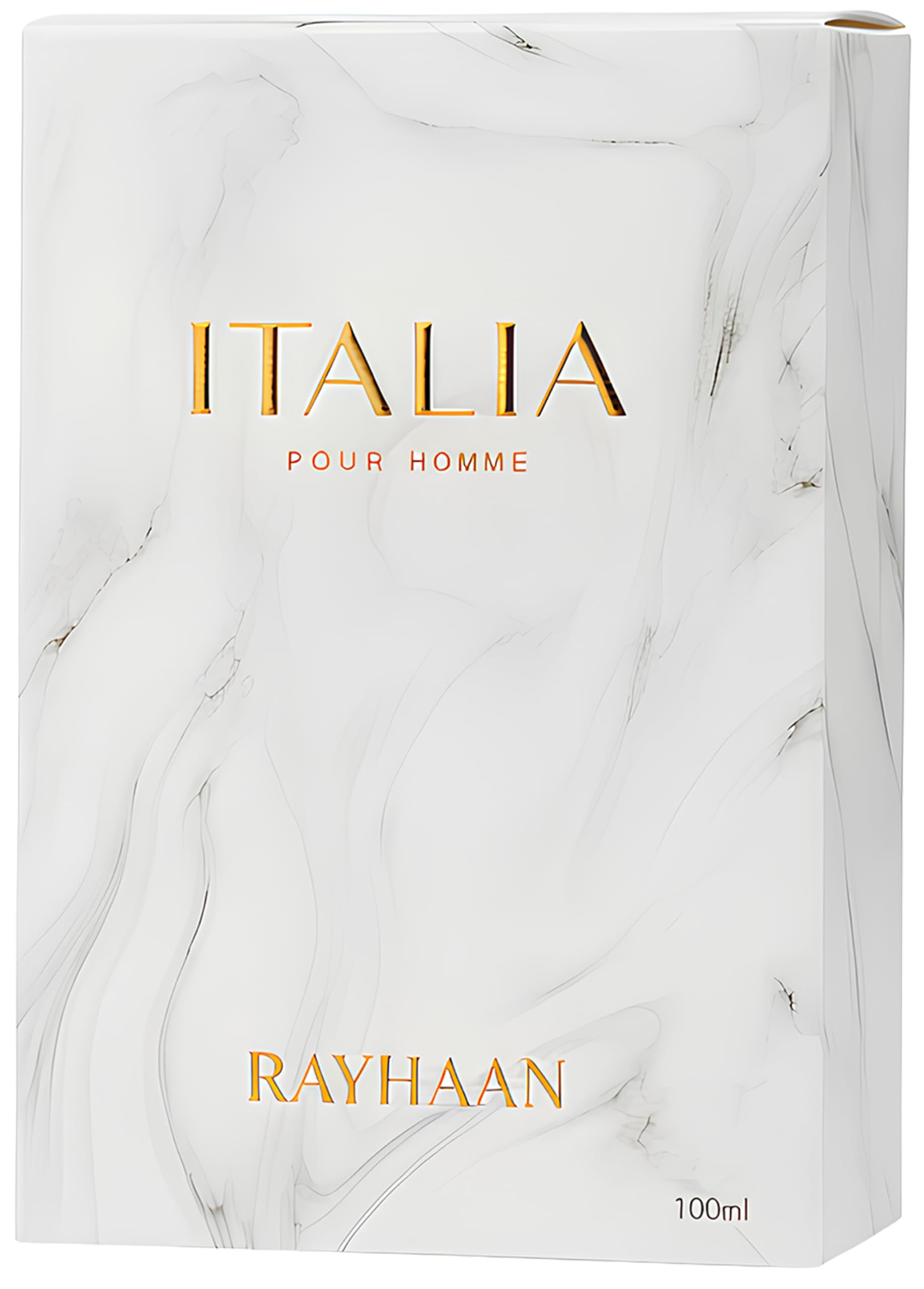Rayhaan Italia packaging box presenting a premium fragrance experience