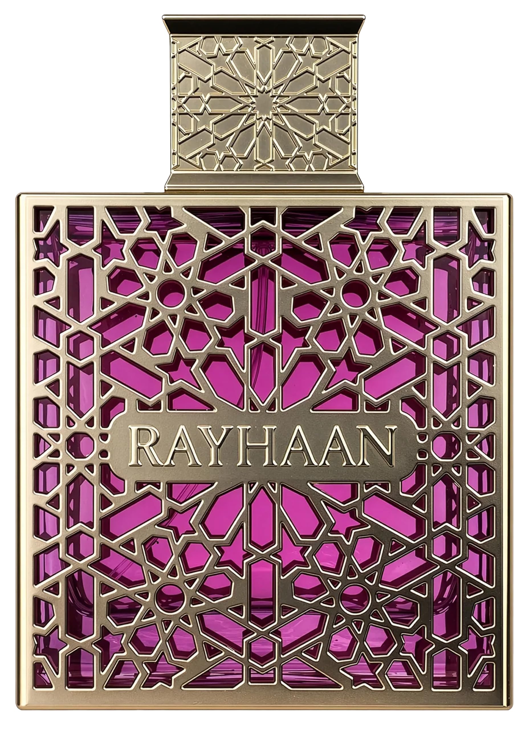 Rayhaan Kiss bottle highlighting fruity top notes of strawberry and raspberry for a bright moment.