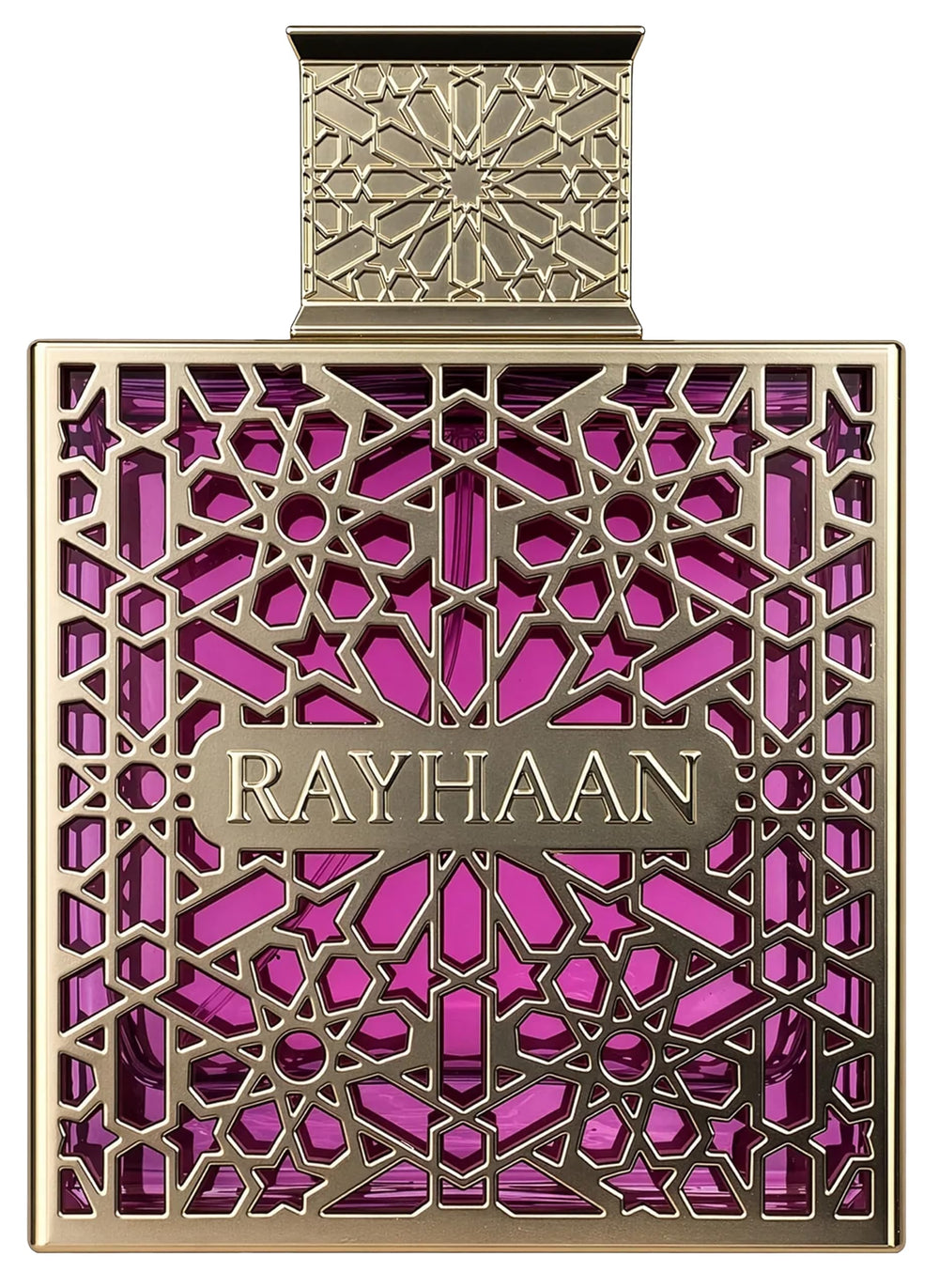 Rayhaan Kiss bottle highlighting fruity top notes of strawberry and raspberry for a bright moment.