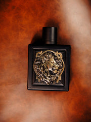 RAYHAAN Lion bottle close-up highlights premium design and fragrance cues