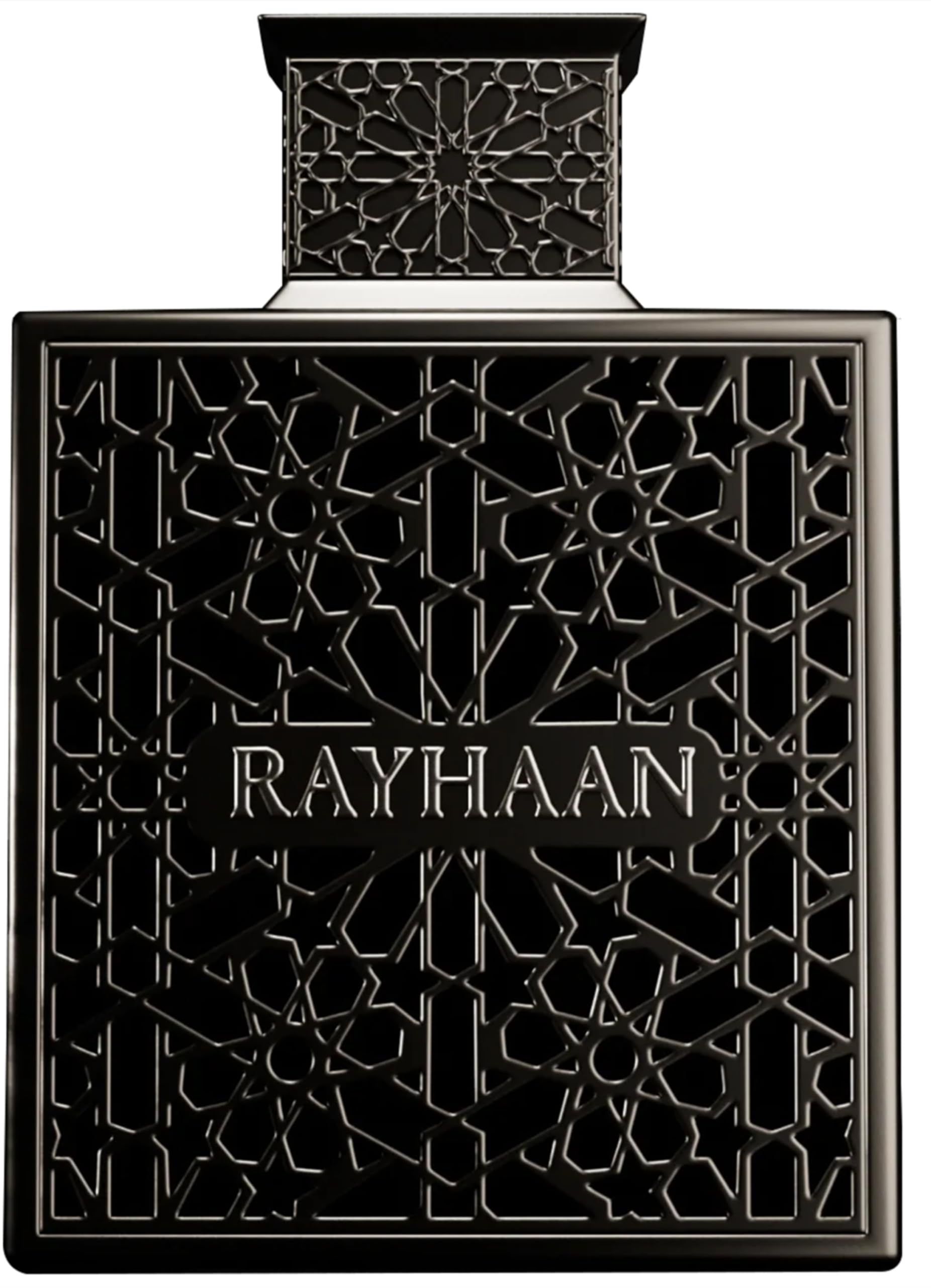Rayhaan Obsidian bottle highlighting iris and citrus freshness for a bright first impression.