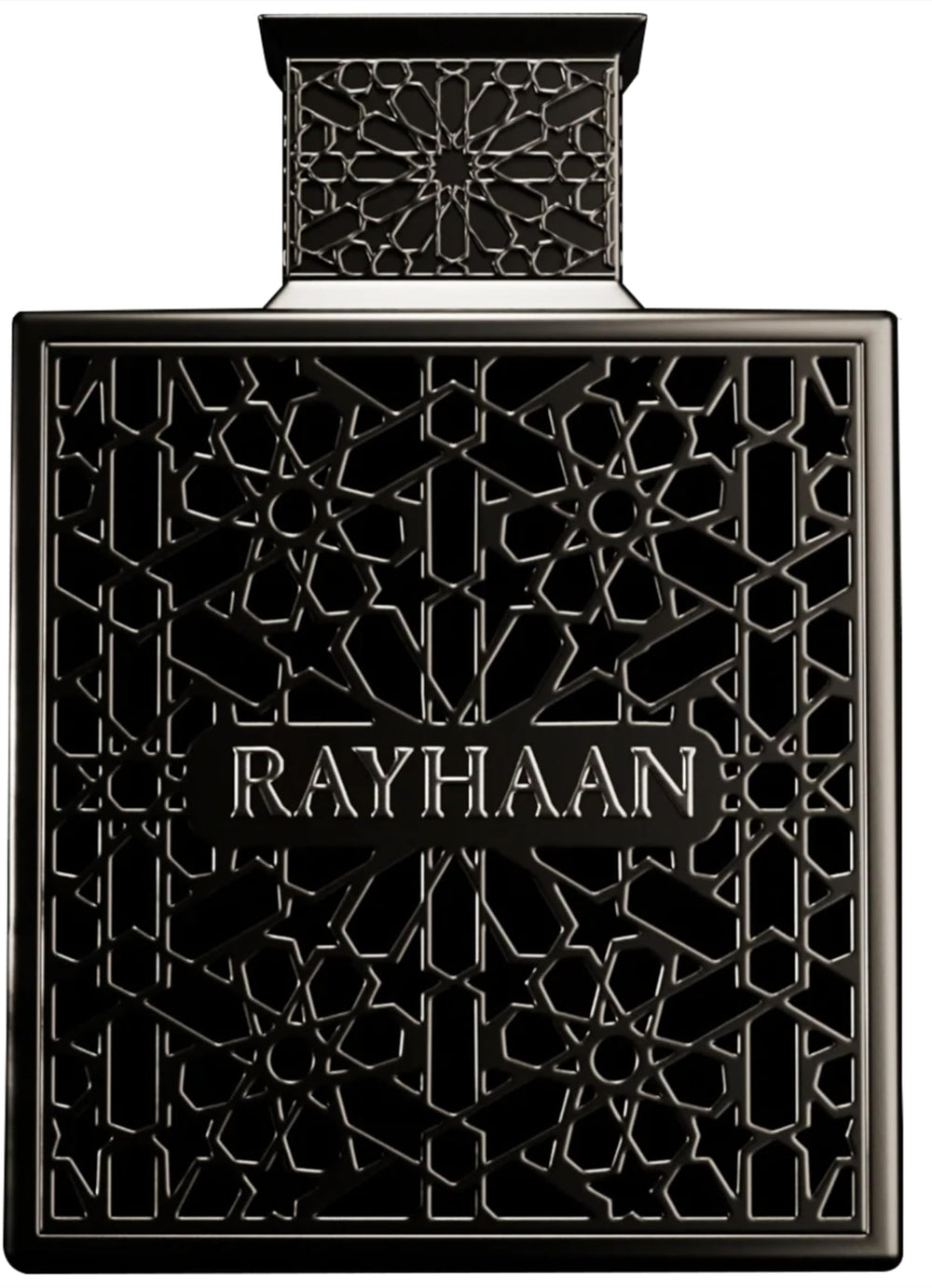 Rayhaan Obsidian bottle highlighting iris and citrus freshness for a bright first impression.