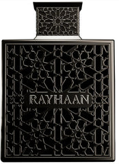 Rayhaan Obsidian bottle highlighting iris and citrus freshness for a bright first impression.